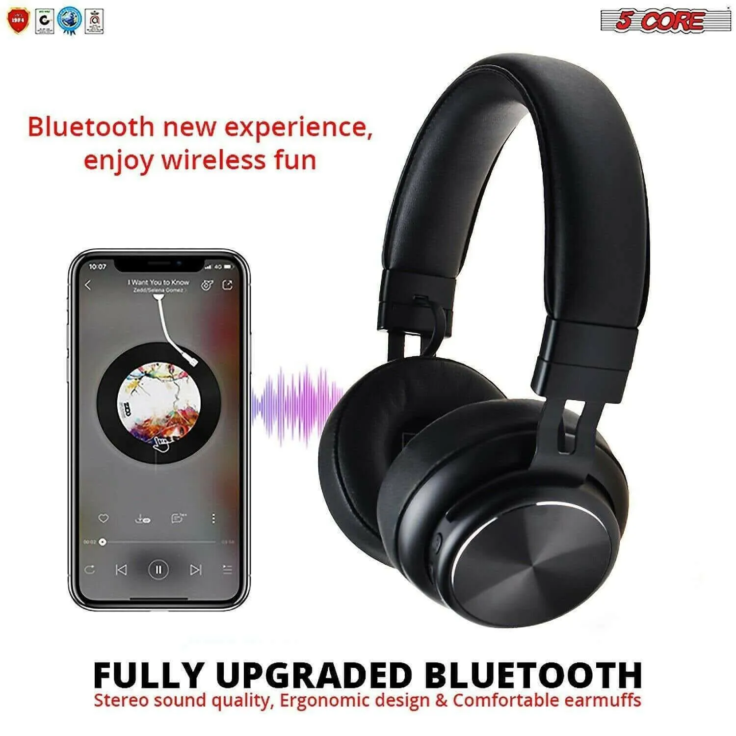 5Core Premium Headphone inbuilt Mic Over Ear Wireless Headset