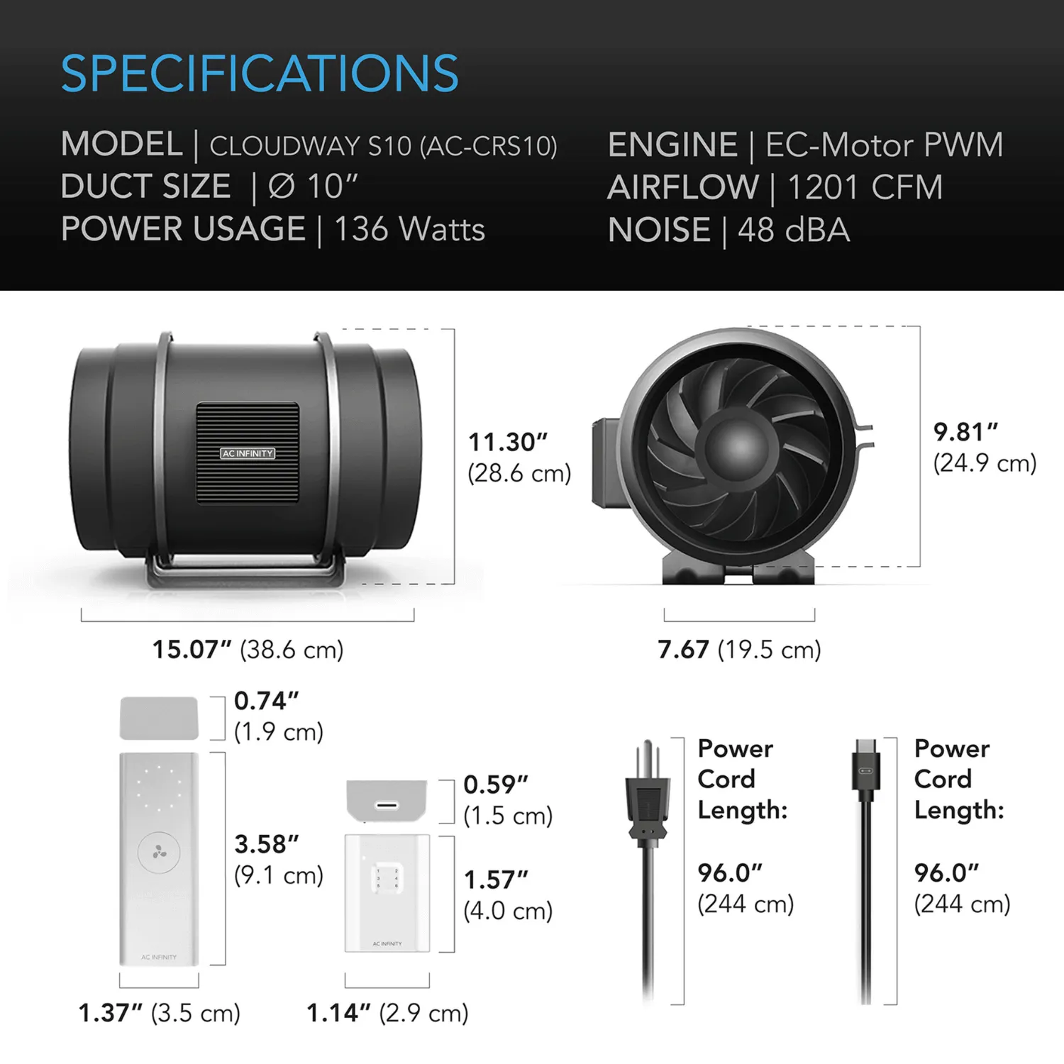 AC Infinity CLOUDWAY S10, Whole House EC Fan, 1200 CFM, Energy Efficient with Wireless Controller