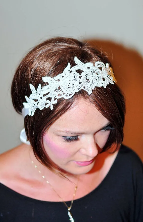 Bridal Headband Wedding Headband Bridal Lace Headband Ivory Bridal Headband Bridal headpiece Wedding Headband Flower Girl Headband