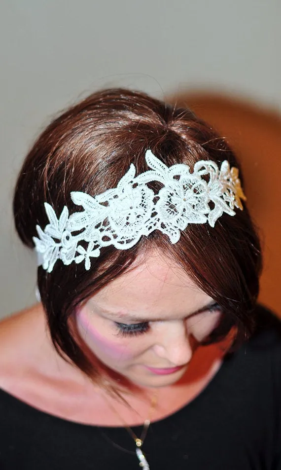 Bridal Headband Wedding Headband Bridal Lace Headband Ivory Bridal Headband Bridal headpiece Wedding Headband Flower Girl Headband