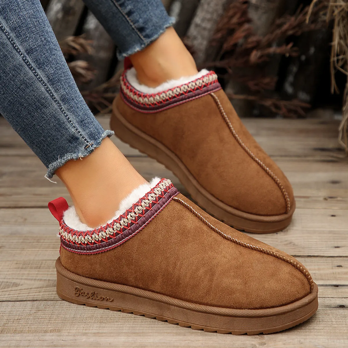 Casual Living Patchwork Solid Color Round Keep Warm Comfortable Shoes