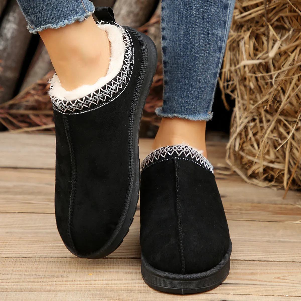 Casual Living Patchwork Solid Color Round Keep Warm Comfortable Shoes