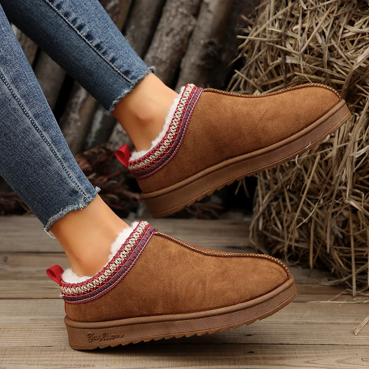 Casual Living Patchwork Solid Color Round Keep Warm Comfortable Shoes