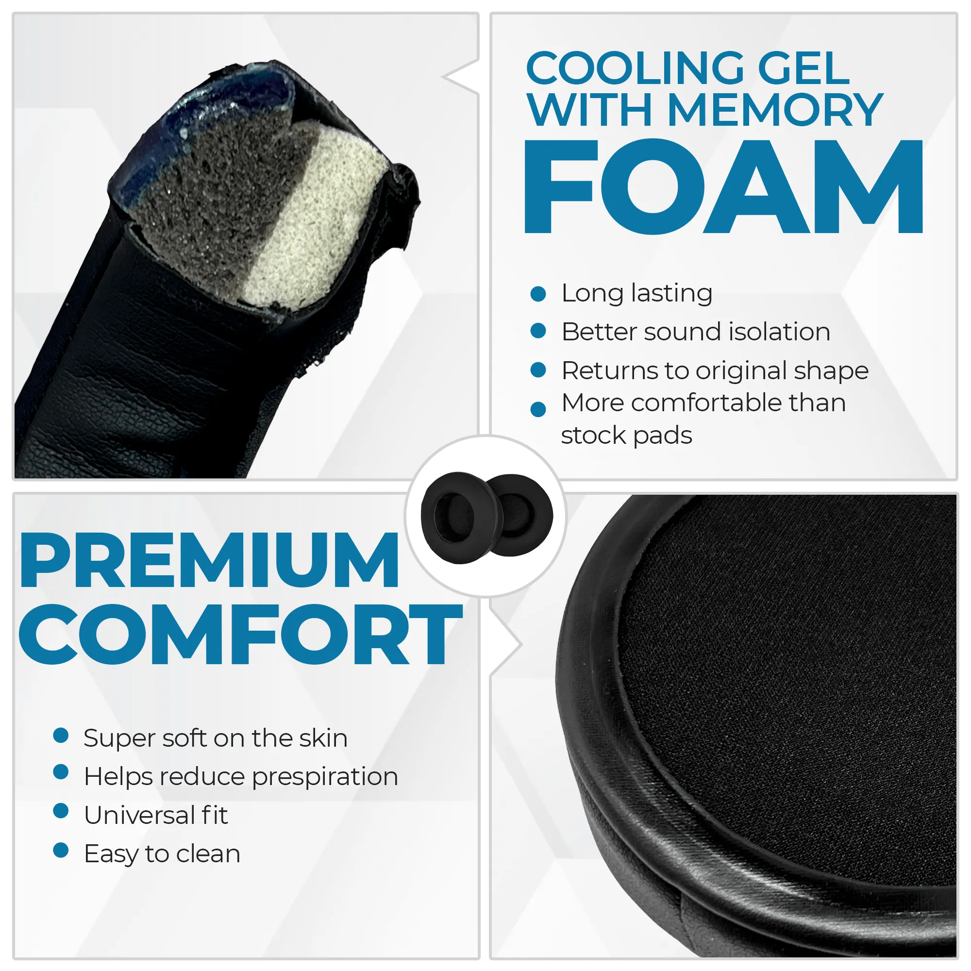 CentralSound Cooling Gel   Memory Foam Premium Replacement Ear Pad Cushions Universal Round 100mm