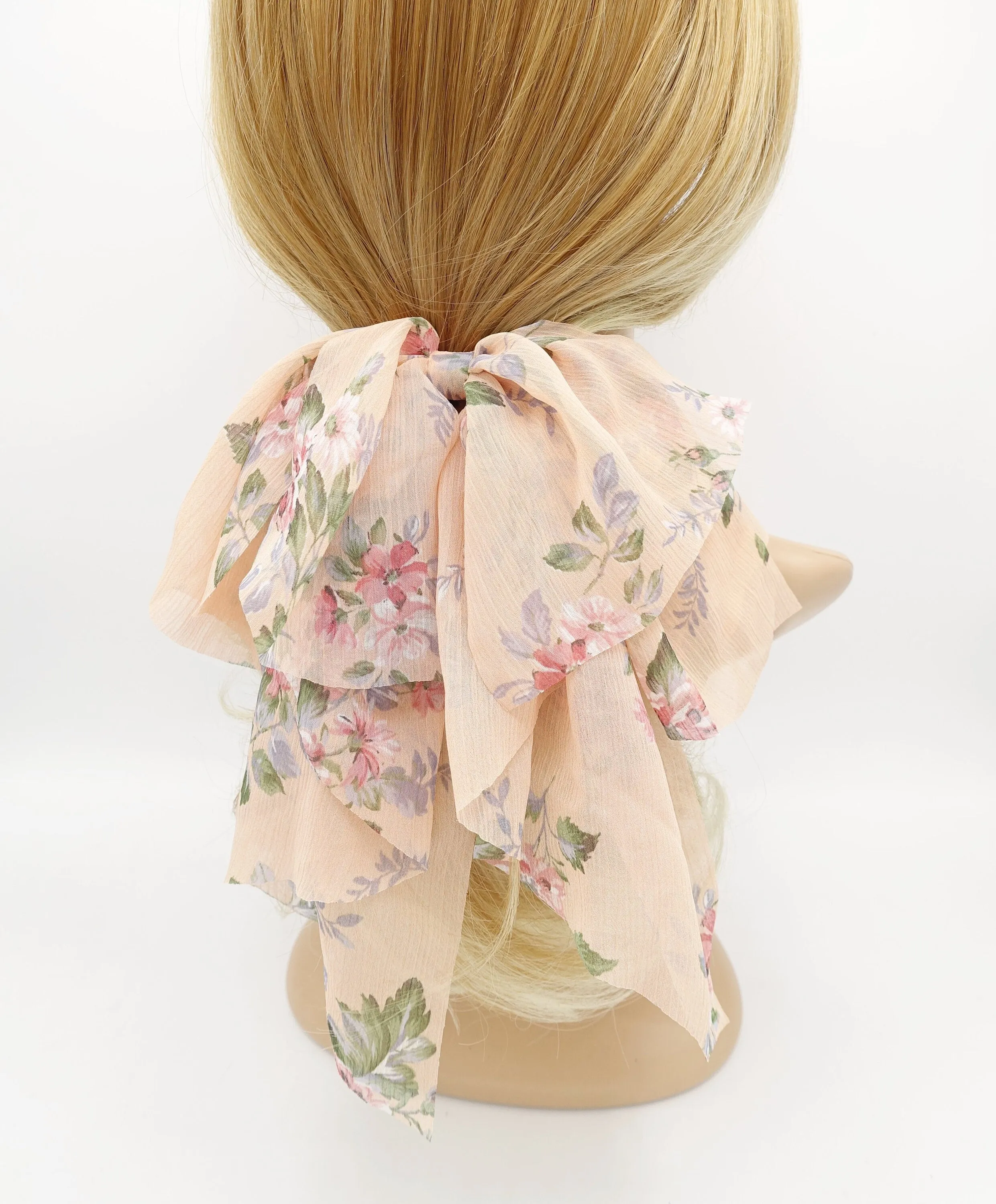 chiffon floral layered hair bow droopy style feminine accessory for women