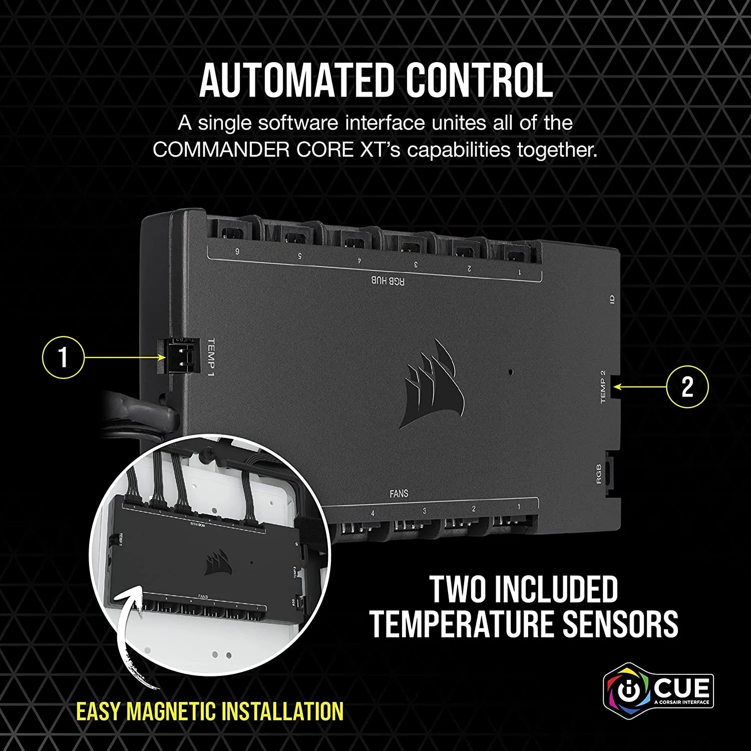 Corsair iCUE COMMANDER CORE XT, Digital Fan Speed and RGB Lighting Controller (Control up to Six PWM Case Fans and 264 RGB LEDs, Zero RPM Mode) Black