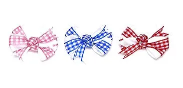 Dog Hair Bows-White Satin Gingham Knot Barrettes