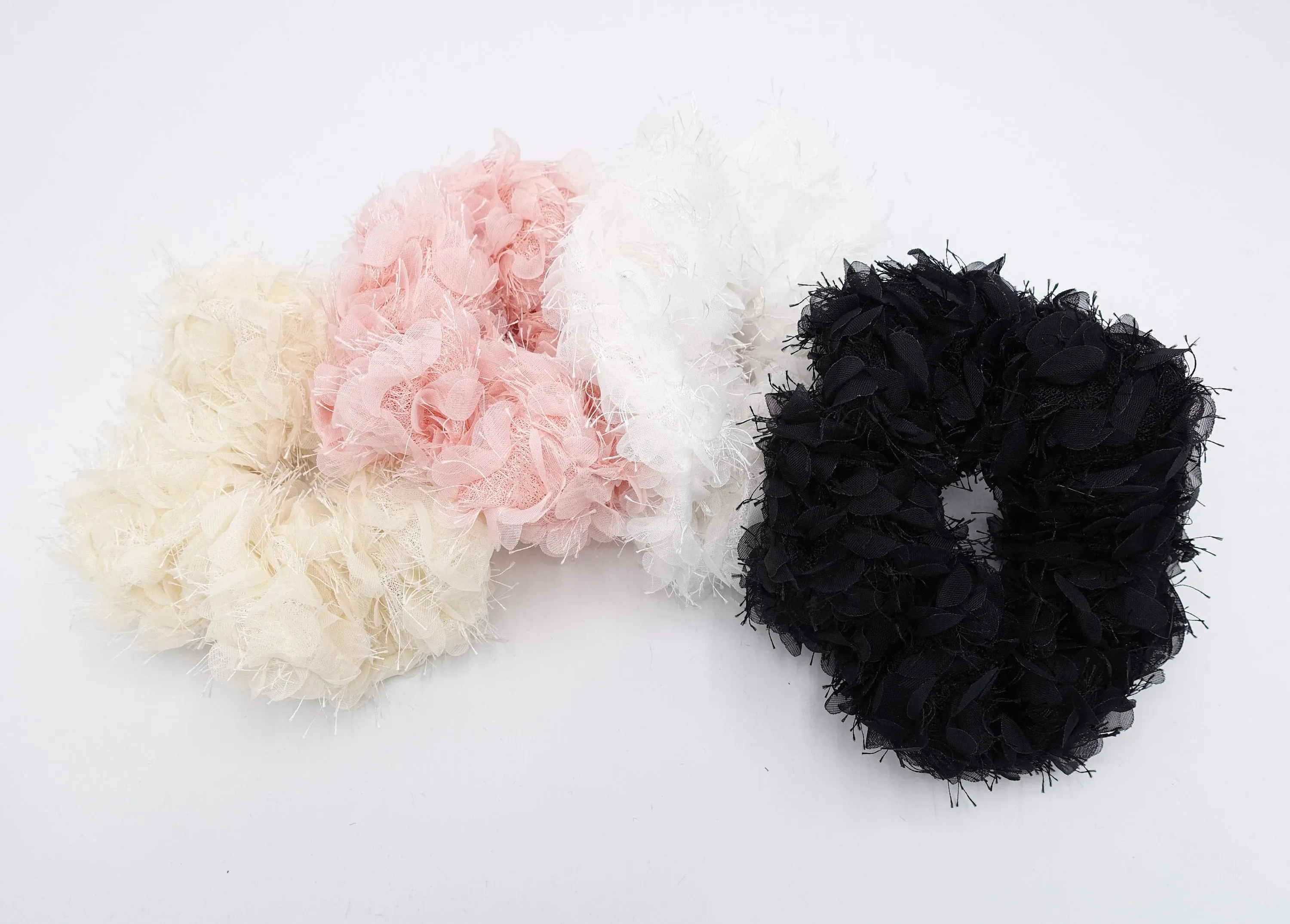 flower scrunchies, petal scrunchies for women