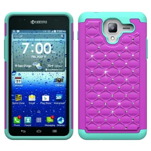 Kyocera Hydro View Case, Slim Hybrid Dual Layer Rhinestone Armor[Impact/Shock Resistant] Case for Kyocera Hydro View - Purple/Teal