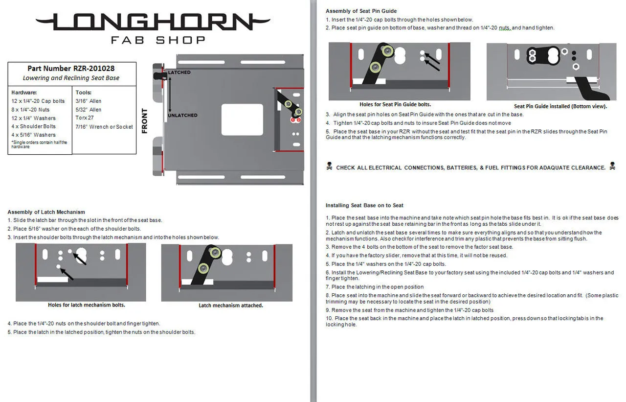 LongHorn Fab Lower and Recline Seat Bases