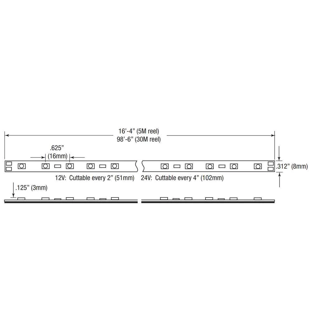 LTR-E Econo LED Strip Light, 16ft Reel, 4000K, 149 Lumens per Ft, 12V