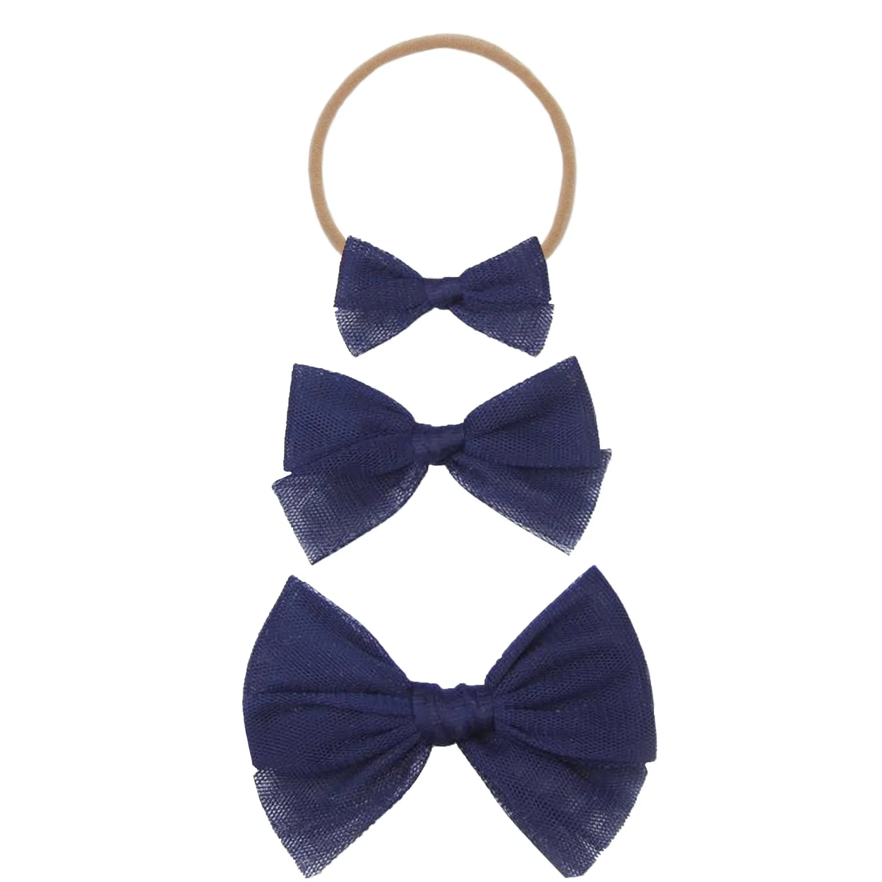 Navy Tulle Bow - Mini / Nude Headband