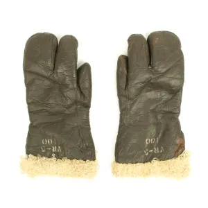 Original U.S. WWII Army Air Force A-9 Leather Flying Mitten Gloves - Marked VR-3