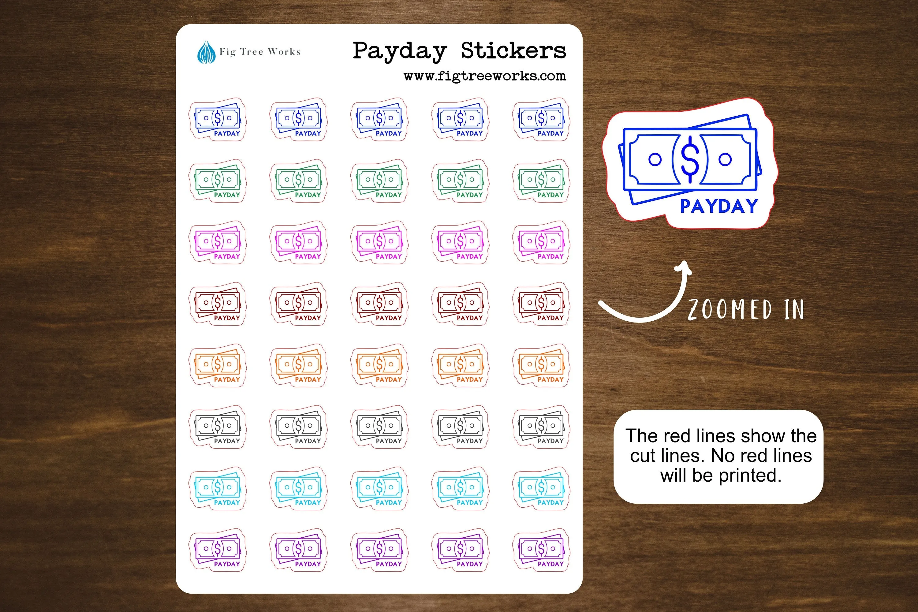 Payday Dollar Planner Sticker Sheet | Pay Day Icon Stickers | Kiss Cut, Matte Finish | 3 Designs Available