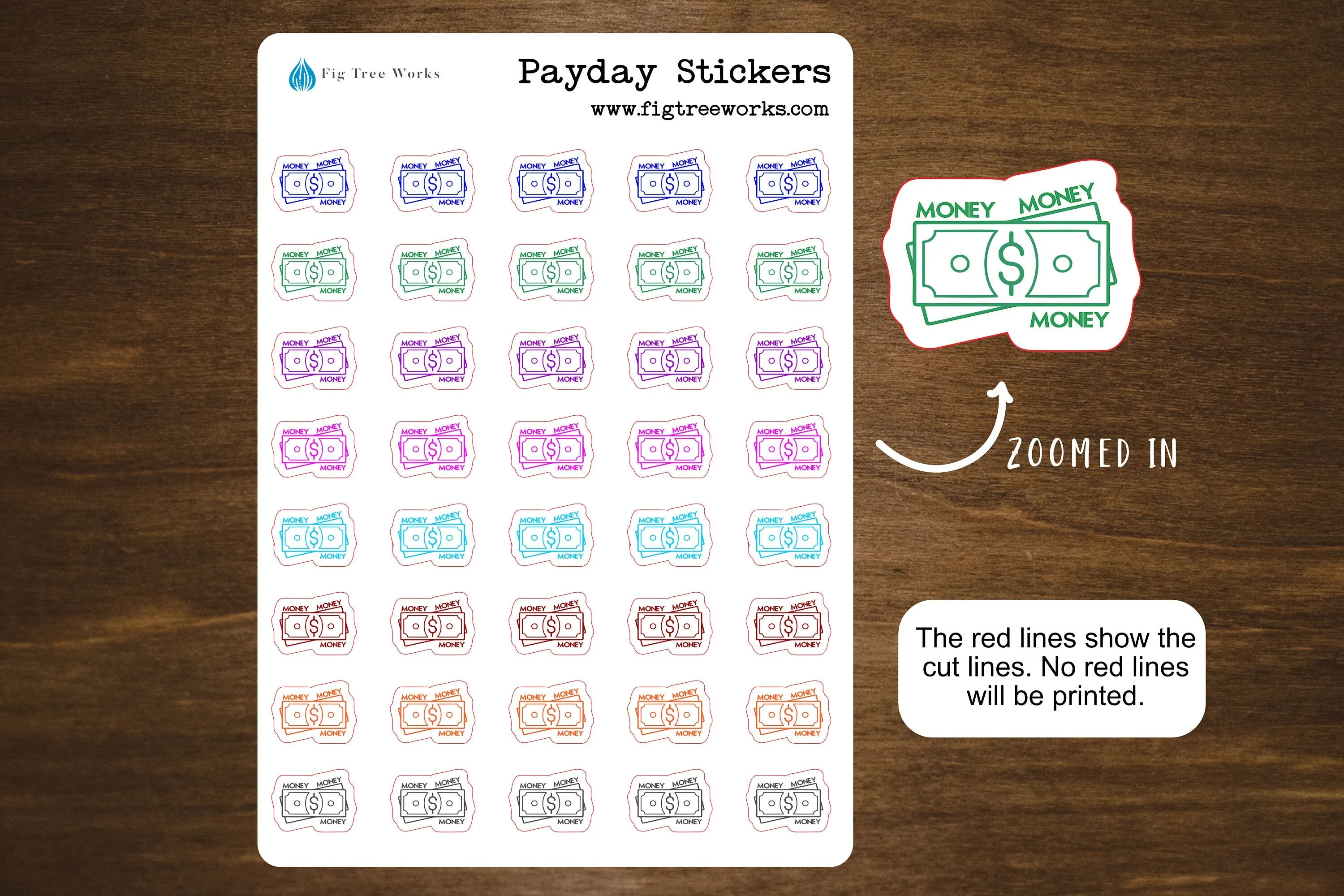 Payday Dollar Planner Sticker Sheet | Pay Day Icon Stickers | Kiss Cut, Matte Finish | 3 Designs Available