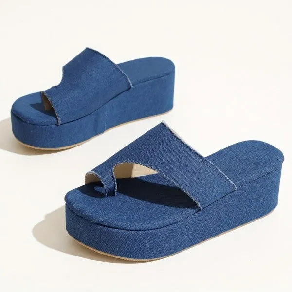 Purpdrank - Blue Casual Patchwork Solid Color Round Comfortable Wedges Shoes