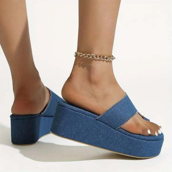 Purpdrank - Blue Casual Patchwork Solid Color Round Comfortable Wedges Shoes