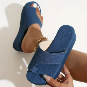 Purpdrank - Blue Casual Patchwork Solid Color Round Comfortable Wedges Shoes