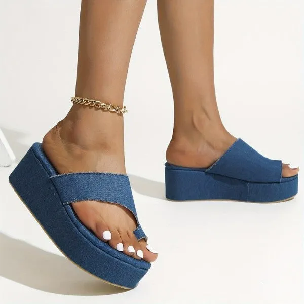 Purpdrank - Blue Casual Patchwork Solid Color Round Comfortable Wedges Shoes