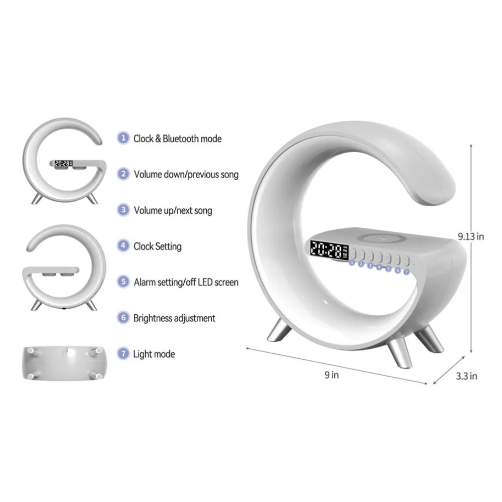 RGB Wireless Charging Station Alarm Clock Bluetooth Speaker