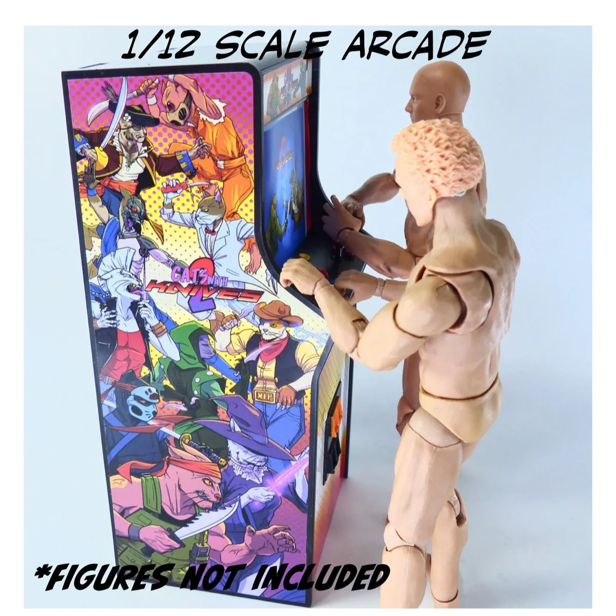 Super Action Stuff! Cat with Knives Arcade Game On! Action Figure Accessories Set