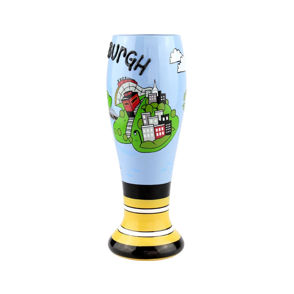 Top Shelf Decorative "Pittsburgh" Tall Hand Painted Pilsner Beer Glass (WS)