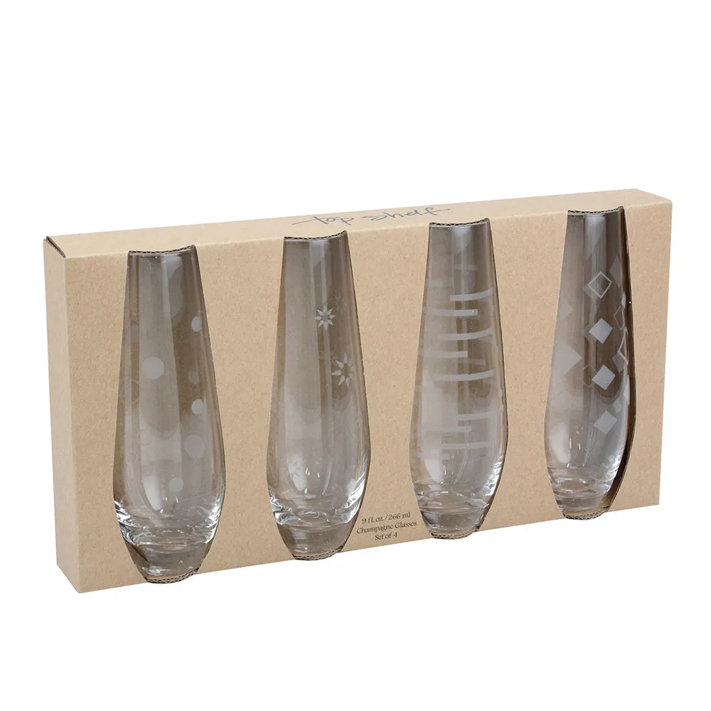 Top Shelf Decorative Stemless Champagne Glass Set, Set of 4