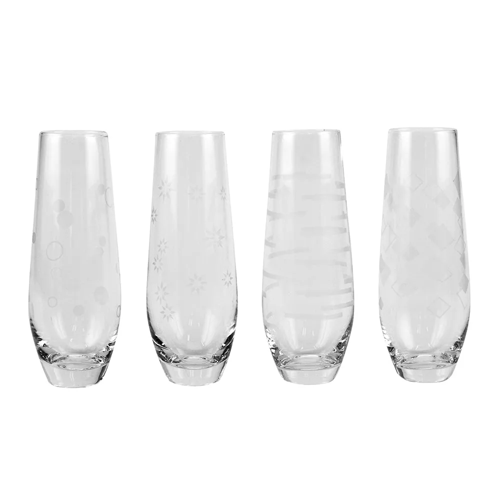 Top Shelf Decorative Stemless Champagne Glass Set, Set of 4