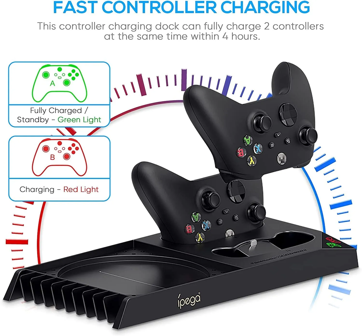 Vertical Cooling Stand for Xbox Series X Console - Dual Controller Charging Dock Station with 2 Pack 1400Mah Batteries & Game Rack Storage Organizer and Gaming Headphones Holder for Xbox Series X