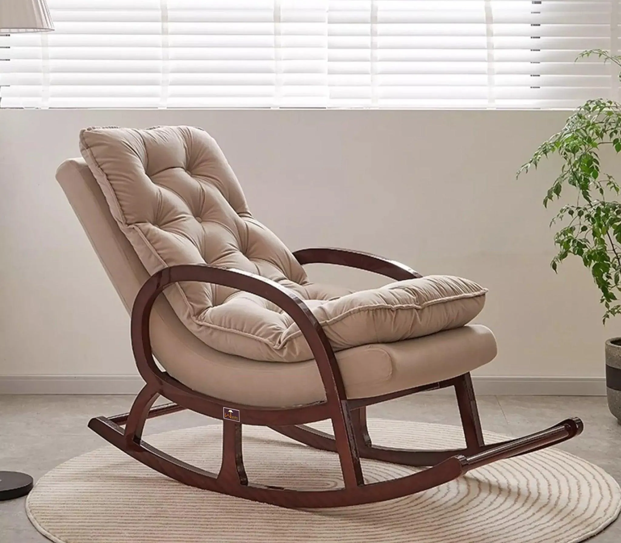 Wooden Rocking Chair Colonial and Traditional Super Comfortable Cushion (Walnut Finish)