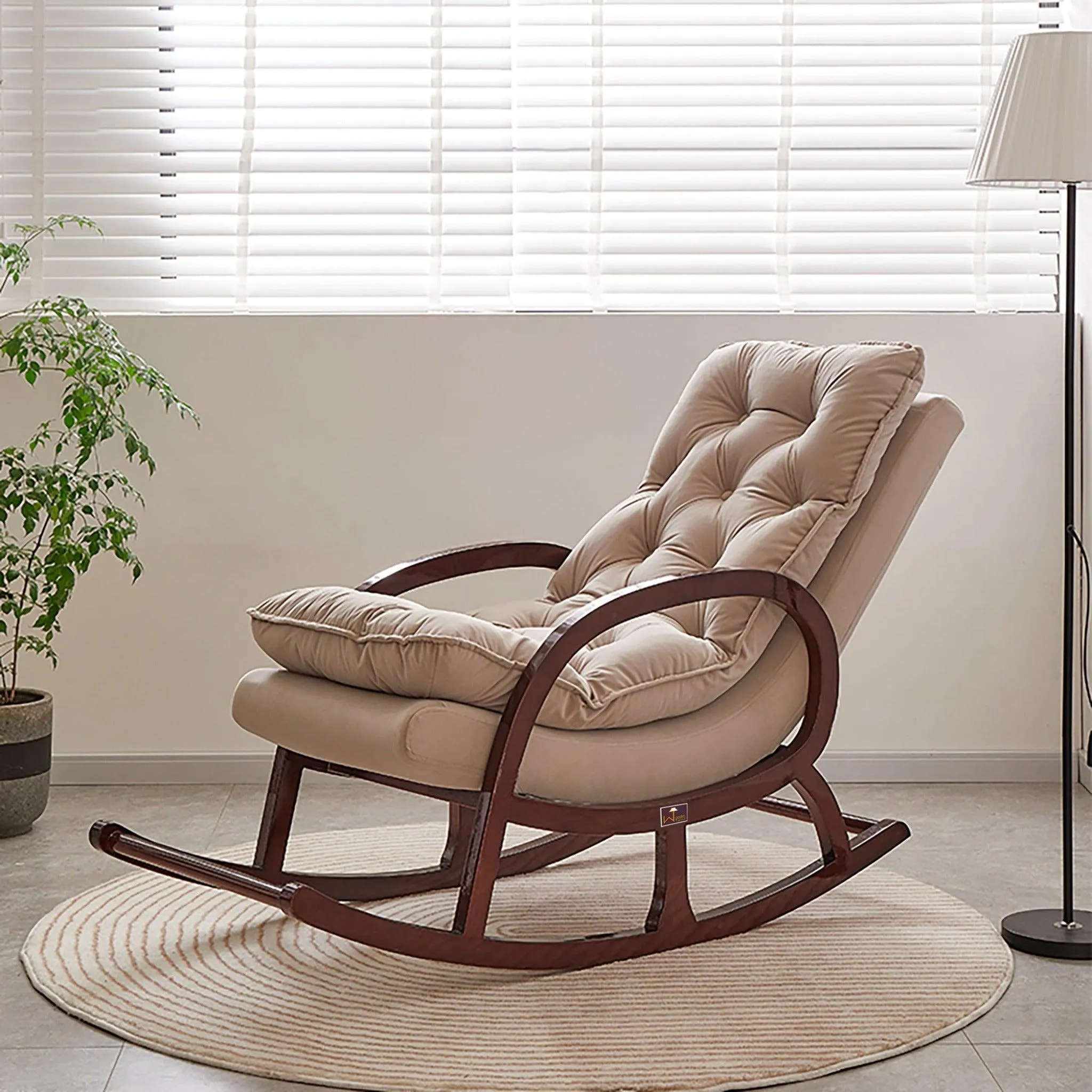 Wooden Rocking Chair Colonial and Traditional Super Comfortable Cushion (Walnut Finish)