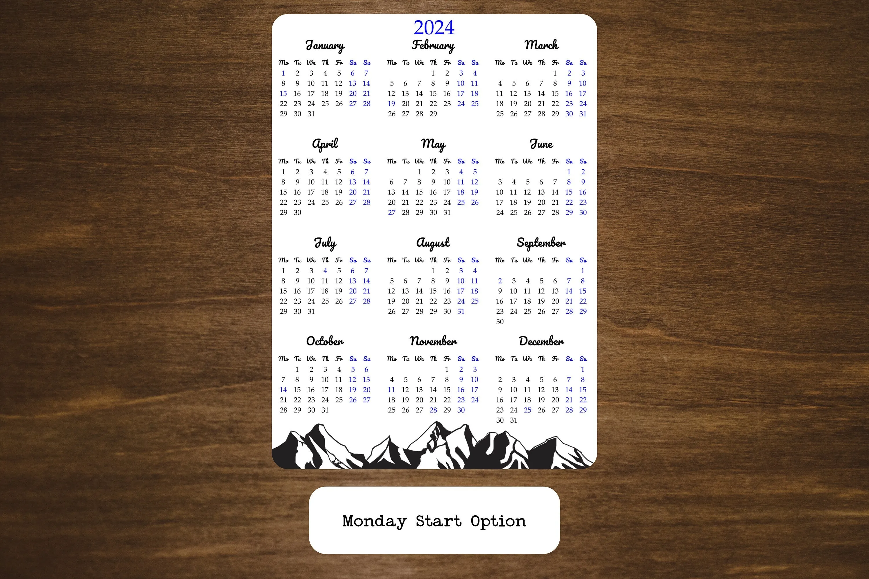 Year At A Glance Calendar Sticker - Mountains Design