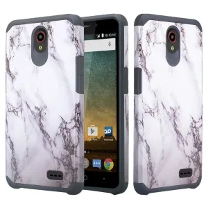 ZTE Prestige 2, Overture 3, Maven 3, Prelude Plus, ZTE 9136, Midnight Pro, Slim Hybrid Dual Layer Case Cover - Marble