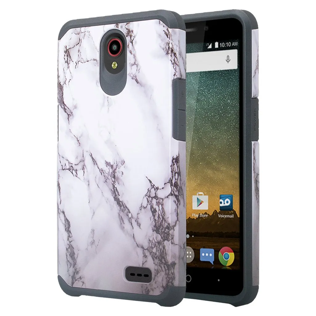 ZTE Prestige 2, Overture 3, Maven 3, Prelude Plus, ZTE 9136, Midnight Pro, Slim Hybrid Dual Layer Case Cover - Marble