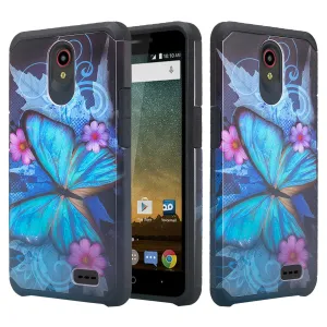 ZTE Prestige Case, Sonata 3, ZTE Avid Plus, ZTE Avid Trio, ZFive 2, Midnight Pro, Maven 2, Cheers, Slim Dual Layer Case Cover - Blue Butterfly