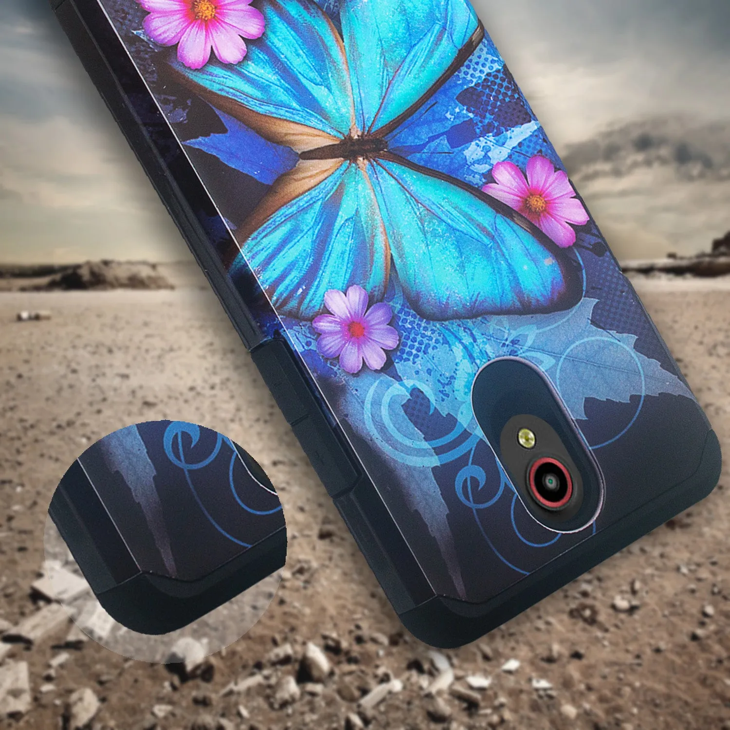 ZTE Prestige Case, Sonata 3, ZTE Avid Plus, ZTE Avid Trio, ZFive 2, Midnight Pro, Maven 2, Cheers, Slim Dual Layer Case Cover - Blue Butterfly